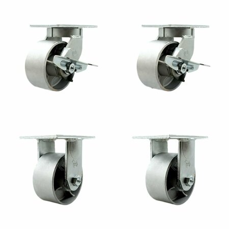 SERVICE CASTER 6'' Heavy Duty Semi Steel Cast Iron Caster Set 2 Swivel Lock/Brake 2 Rigid, 4PK CRAN-SCC-KP92S630-SSR-SLB-BSL-2-R-2